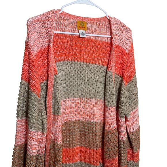 Ruby Rd Sweater Women's 2X Fringe Cardigan Striped Open Knit Casual Boho - Picture 2 of 8